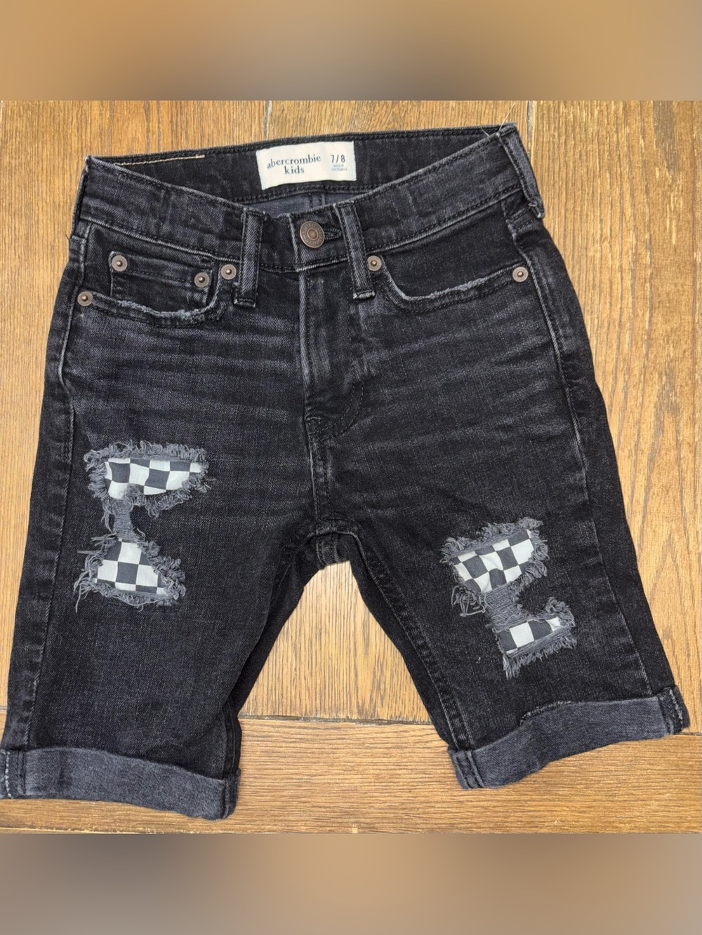 abercrombie kids Black Slim Jeans with Checkerboard Patch